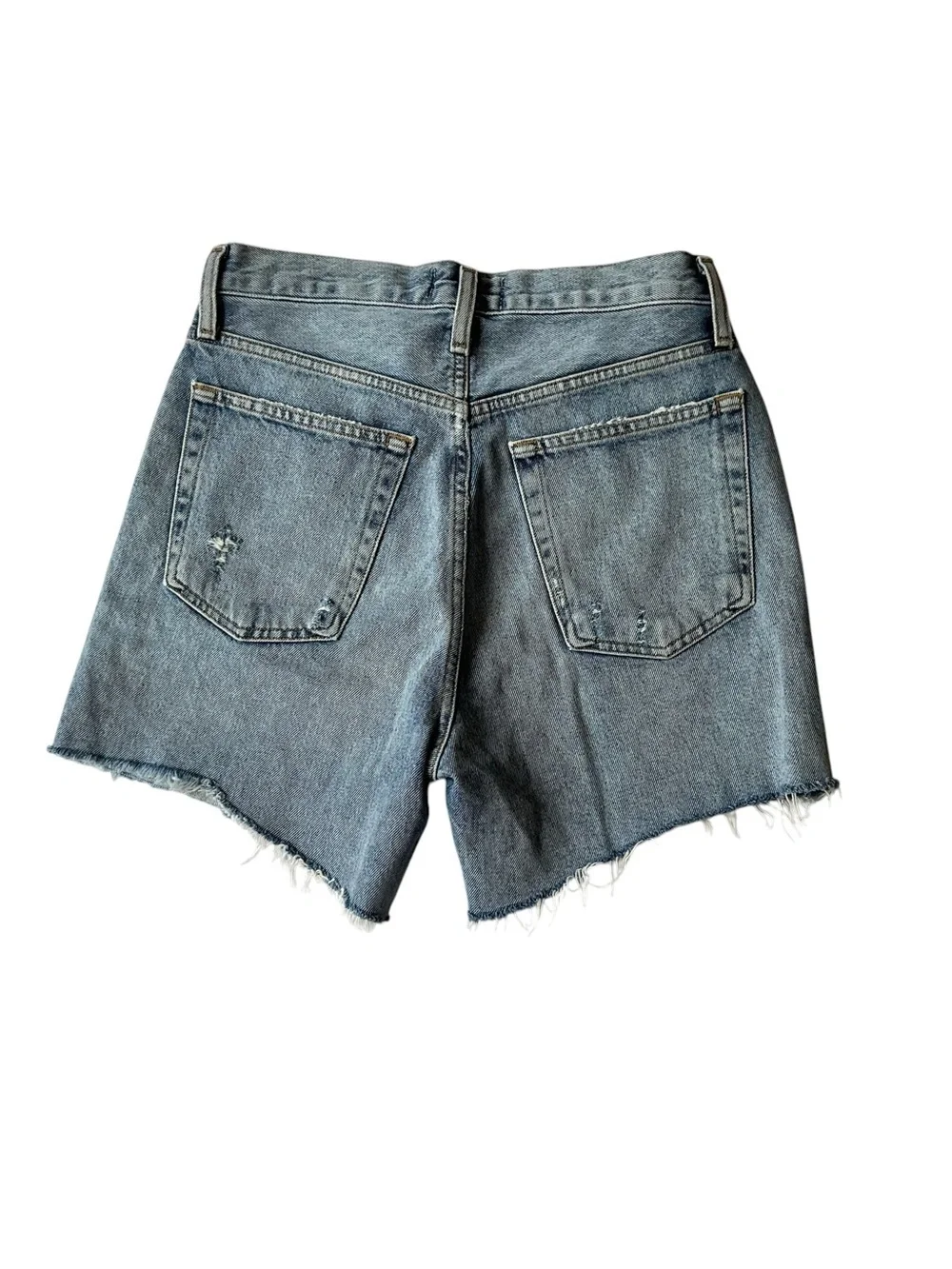 AGOLDE Riley cut off denim shorts 26 High rise Button fly Light wash Distressed